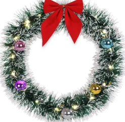 Casaria Kerstkrans 32Cm 20X Led Werkt Op Batterijen Deurkrans Kerstdeco Rood New