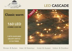 Anna's Collection Kerstlichtsnoeren^Cascade Draadverlichting Lichtsnoer Met 160 Lampjes Classic Warm Wit Met 8 Lichtdraden - Lichtsnoeren - Kerstverlichting