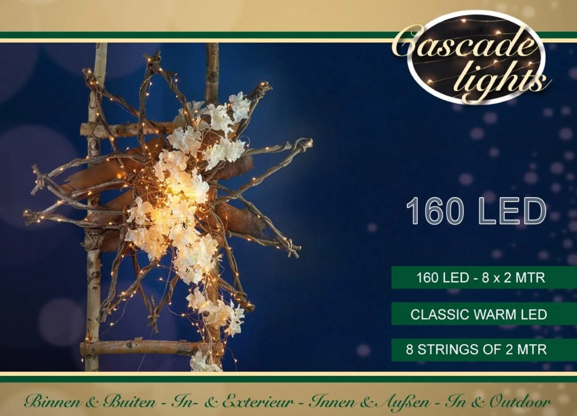 Anna's Collection Kerstlichtsnoeren^Cascade Draadverlichting Lichtsnoer Met 160 Lampjes Classic Warm Wit Met 8 Lichtdraden - Lichtsnoeren - Kerstverlichting
