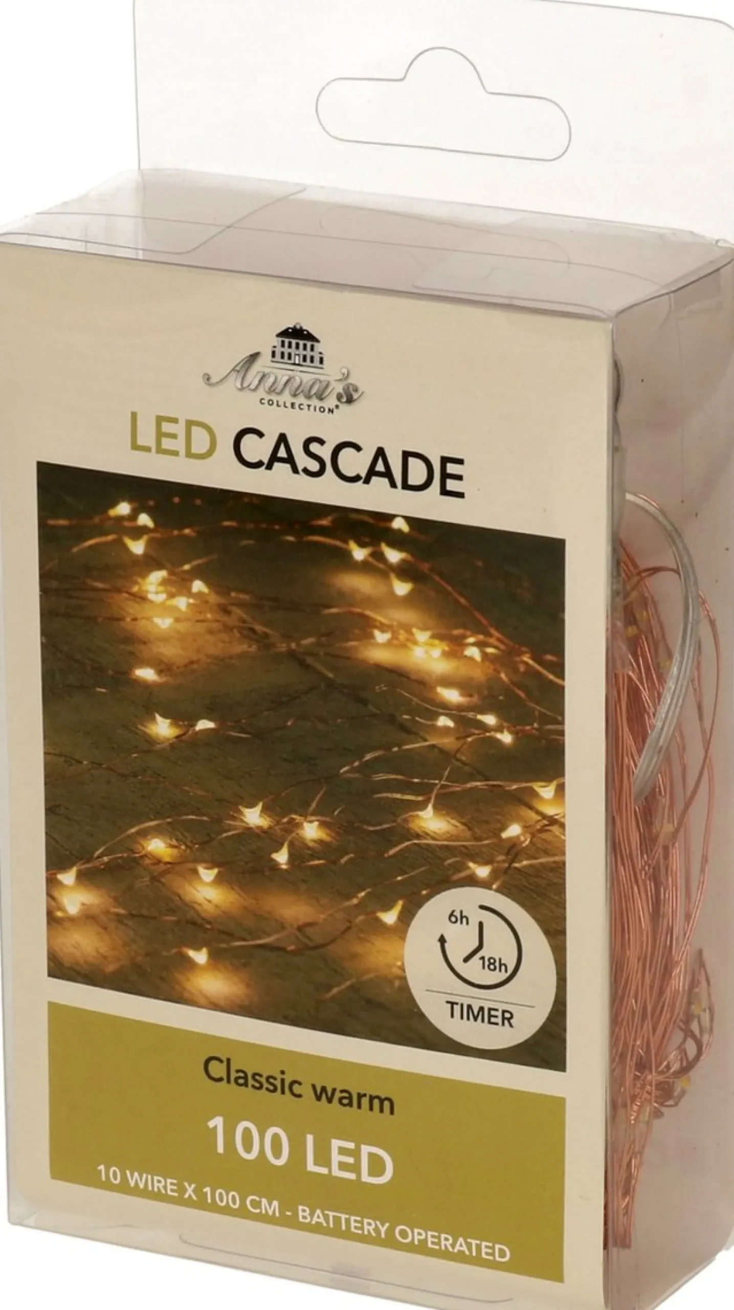Anna's Collection Kerstlichtsnoeren^Cascade Draadverlichting Lichtsnoer Met 100 Lampjes Classic Warm Wit Met 10 Lichtdraden - Op Batterijen - Kerstverlichting