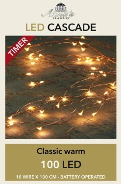 Anna's Collection Kerstlichtsnoeren^Cascade Draadverlichting Lichtsnoer Met 100 Lampjes Classic Warm Wit Met 10 Lichtdraden - Op Batterijen - Kerstverlichting