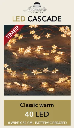 Anna's Collection Kerstlichtsnoeren^Cascade Draadverlichting 40 Witte Sterren Lampjes Op Batterij