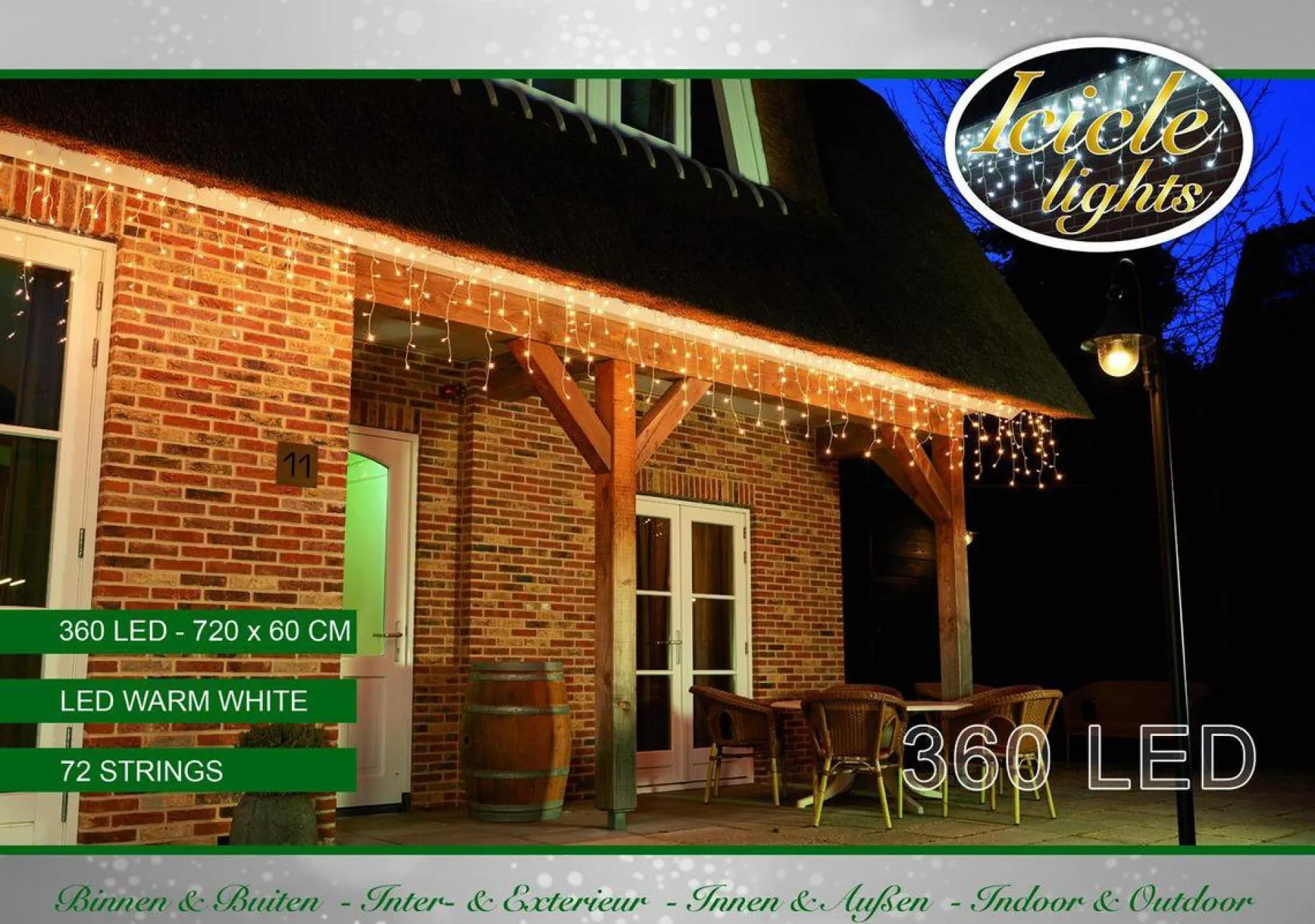 CBD Lichtgordijnen^ Ijspegel Verlichting - 720 X 60Cm - 360 Led Warm Wit - 5M Aanloopsnoer Transparant
