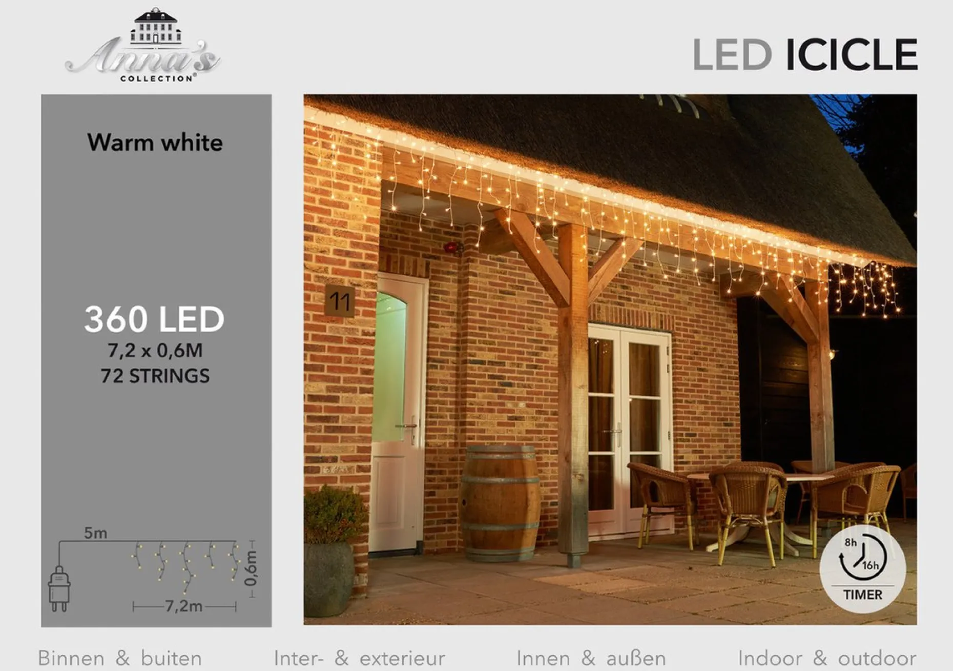 CBD Lichtgordijnen^ Ijspegel Verlichting - 720 X 60Cm - 360 Led Warm Wit - 5M Aanloopsnoer Transparant