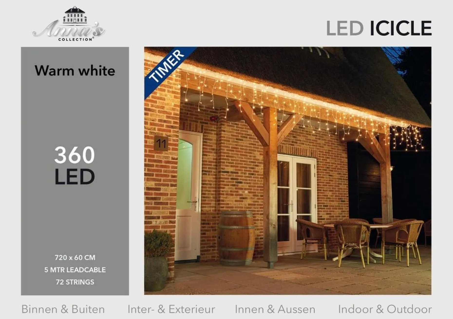 CBD Lichtgordijnen^ Ijspegel Verlichting - 720 X 60Cm - 360 Led Warm Wit - 5M Aanloopsnoer Transparant