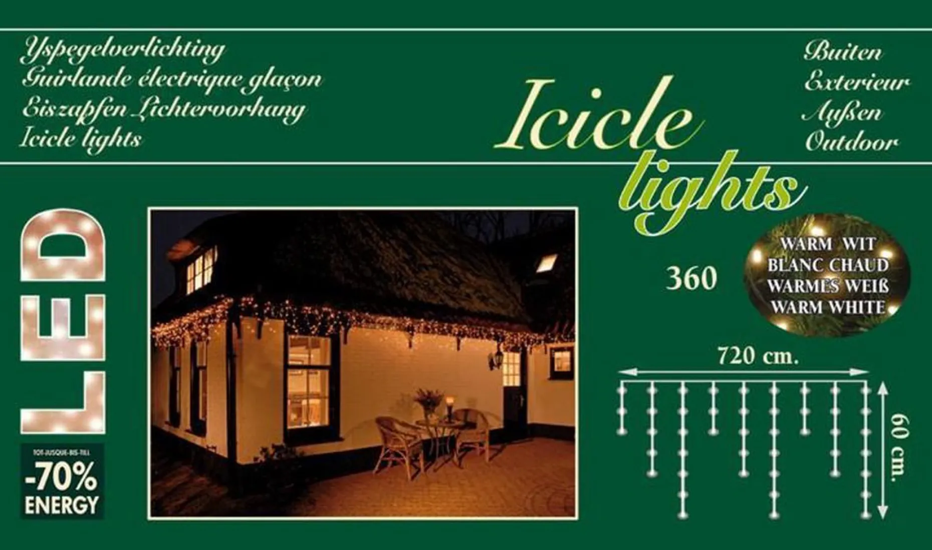 CBD Lichtgordijnen^ Ijspegel Verlichting - 720 X 60Cm - 360 Led Warm Wit - 5M Aanloopsnoer Transparant