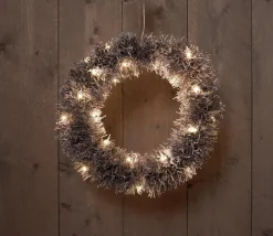 CBD Rotan Krans Zwart/Sneeuw - Kerstverlichting - 40 Cm Warm Wit 30 Led Fashion