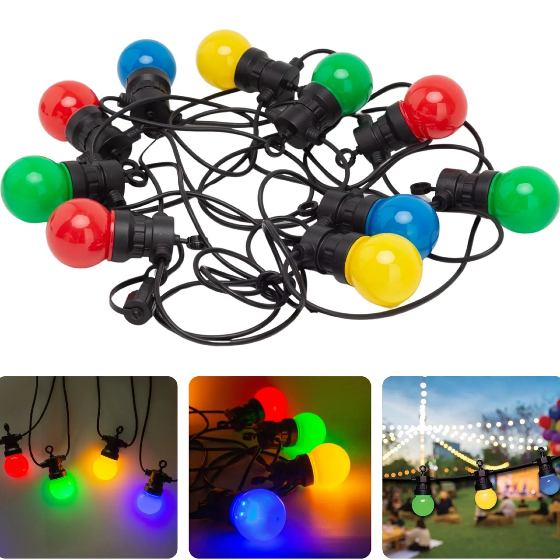 Cheqo Lichtslangen^® Feestverlichting - Lichtsnoer - Tentverlichting - Fairy Lights - 10L, 3V/20Ma - 8 Lichtfuncties - 50Cm Afstand - 9.50M Snoer - Ip44 Beschermwaarde - 2.4W Power Consumption - Ophangoog - Binnen & Buiten