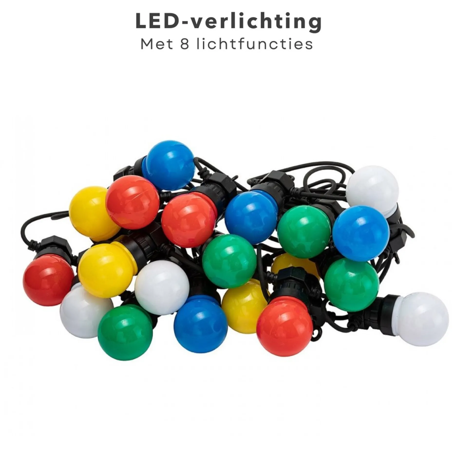 Cheqo Lichtslangen^® Feestverlichting - Lichtsnoer - Tentverlichting - Fairy Lights - 10L, 3V/20Ma - 8 Lichtfuncties - 50Cm Afstand - 9.50M Snoer - Ip44 Beschermwaarde - 2.4W Power Consumption - Ophangoog - Binnen & Buiten