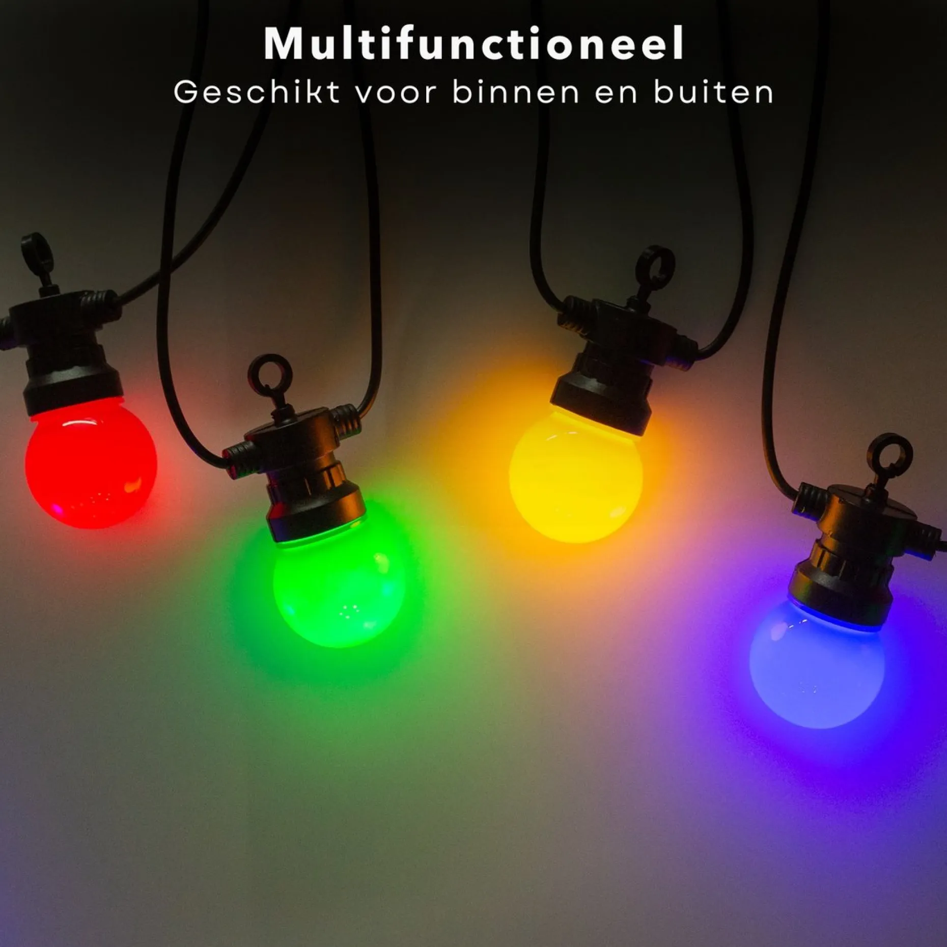 Cheqo Lichtslangen^® Feestverlichting - Lichtsnoer - Tentverlichting - Fairy Lights - 10L, 3V/20Ma - 8 Lichtfuncties - 50Cm Afstand - 9.50M Snoer - Ip44 Beschermwaarde - 2.4W Power Consumption - Ophangoog - Binnen & Buiten