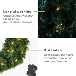 Cheqo ® Kerstkrans Met Led Verlichting - Krans - Kerstdecoratie - Kerstmis - Met Timer Functie - O50 Cm New