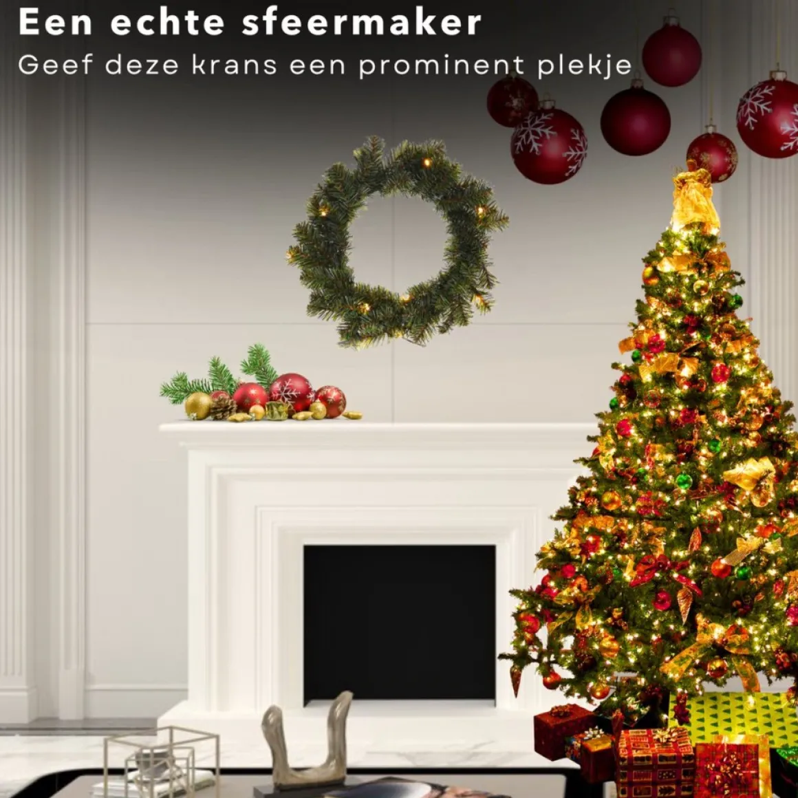 Cheqo ® Kerstkrans Met Led Verlichting - Krans - Kerstdecoratie - Kerstmis - Met Timer Functie - O35 Cm Cheap