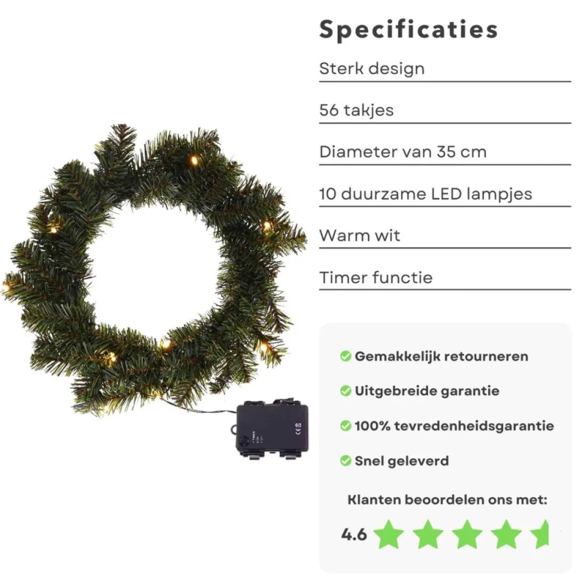 Cheqo ® Kerstkrans Met Led Verlichting - Krans - Kerstdecoratie - Kerstmis - Met Timer Functie - O35 Cm Cheap