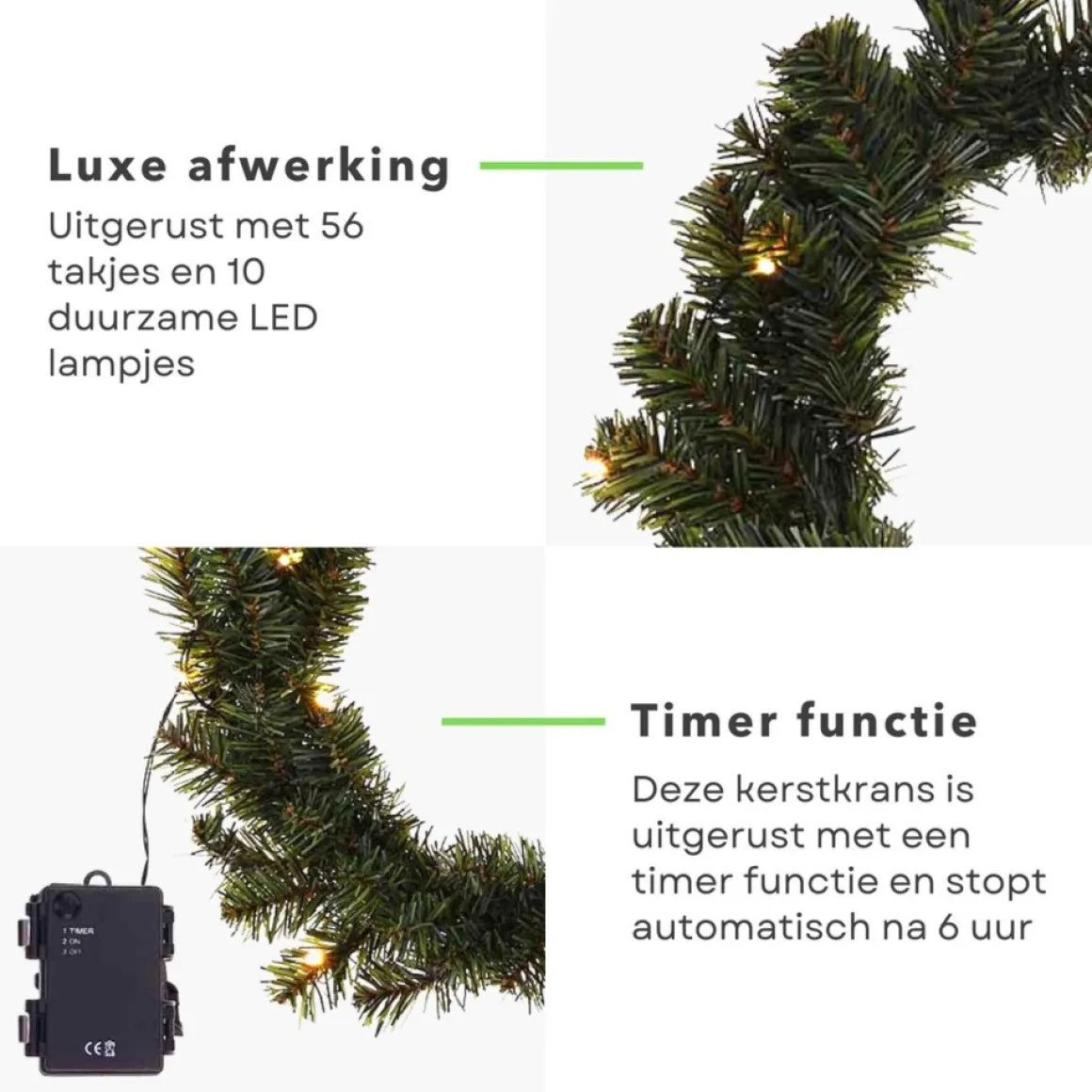 Cheqo ® Kerstkrans Met Led Verlichting - Krans - Kerstdecoratie - Kerstmis - Met Timer Functie - O35 Cm Cheap