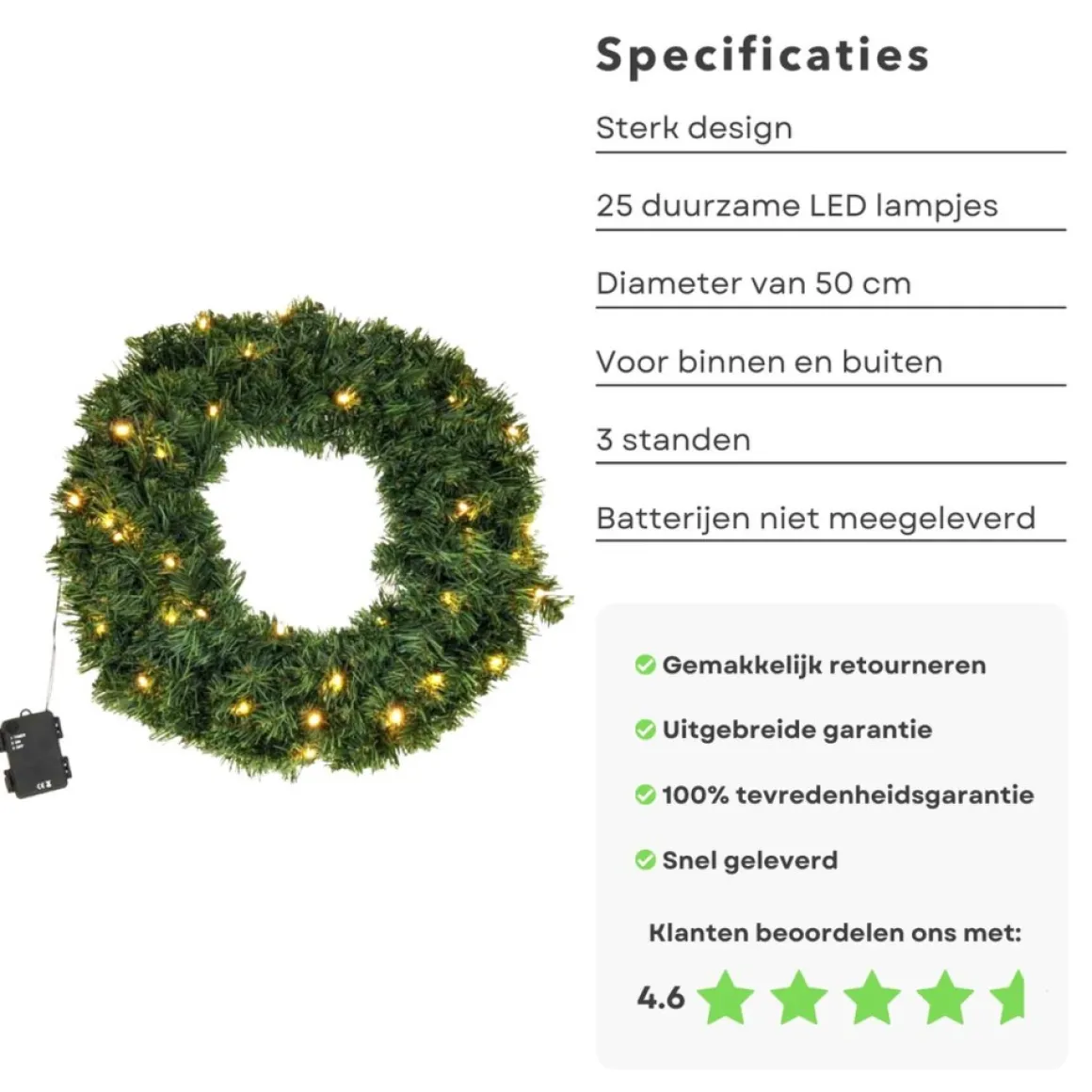 Merkloos Cheqo® Kerstkrans Met Led Verlichting - Krans - Kerstdecoratie - Kerstmis - Met Timer Functie - O50 Cm Cheap