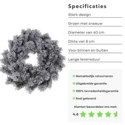 Cheqo ® Kerstkrans Met Sneeuw - Krans - Kerstdecoratie - Kerstmis - Groen En Wit - O40 Cm Online