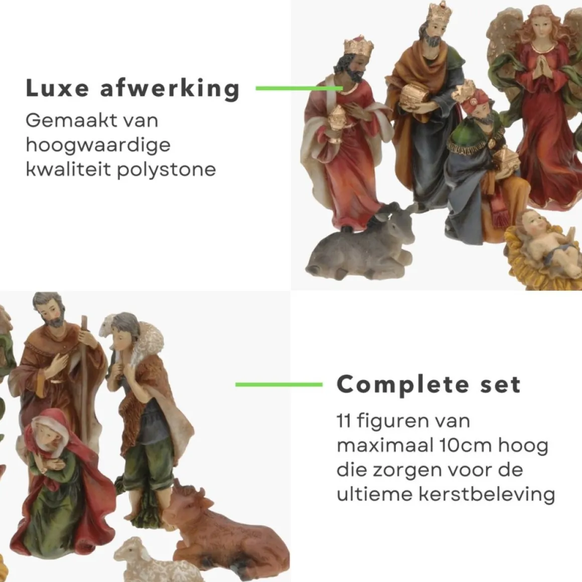 Cheqo ® Kerststal Figuren - Kerststalfiguren - Kerstgroep - Kerstbeeldjes - 11-Delig Hot