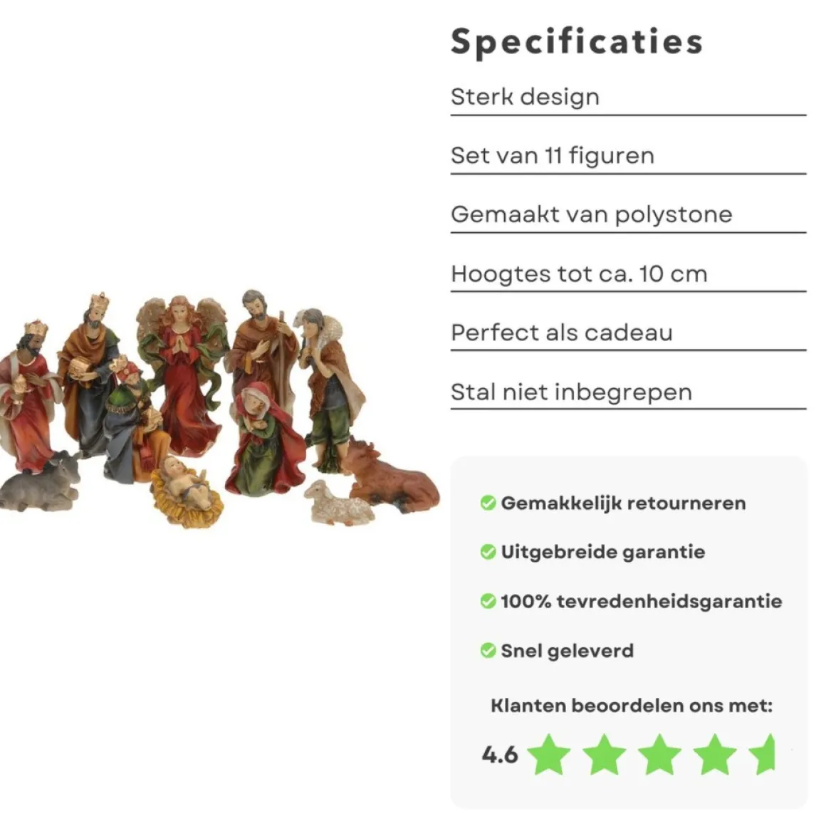 Cheqo ® Kerststal Figuren - Kerststalfiguren - Kerstgroep - Kerstbeeldjes - 11-Delig Hot