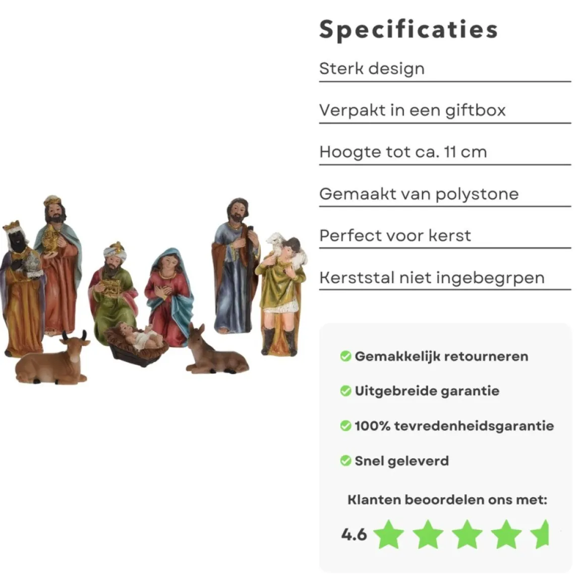 Cheqo ® Kerststal Figuren - Kerststalfiguren - Kerstgroep - Kerstbeeldjes - 9-Delig Online