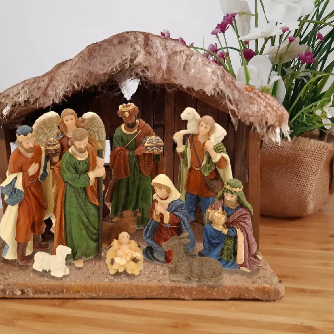 Cheqo ® Kerststal Figuren - Kerststalfiguren - Kerstgroep - Kerstbeeldjes - Polystone - 11-Delig New