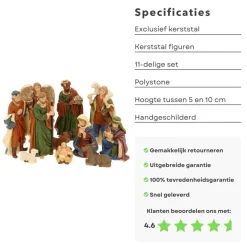 Cheqo ® Kerststal Figuren - Kerststalfiguren - Kerstgroep - Kerstbeeldjes - Polystone - 11-Delig New