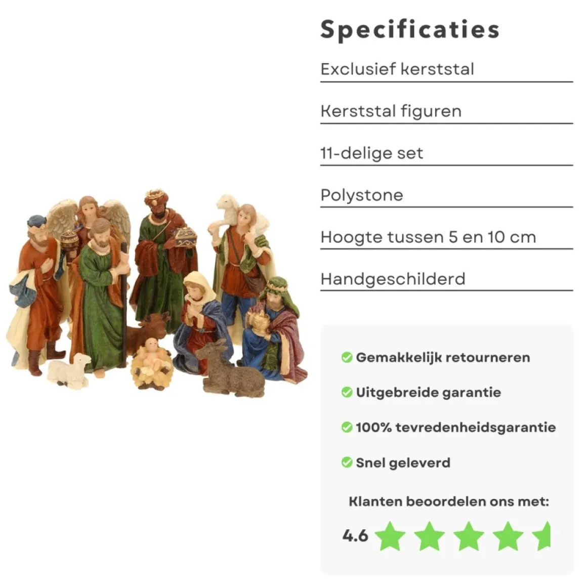 Cheqo ® Kerststal Figuren - Kerststalfiguren - Kerstgroep - Kerstbeeldjes - Polystone - 11-Delig New