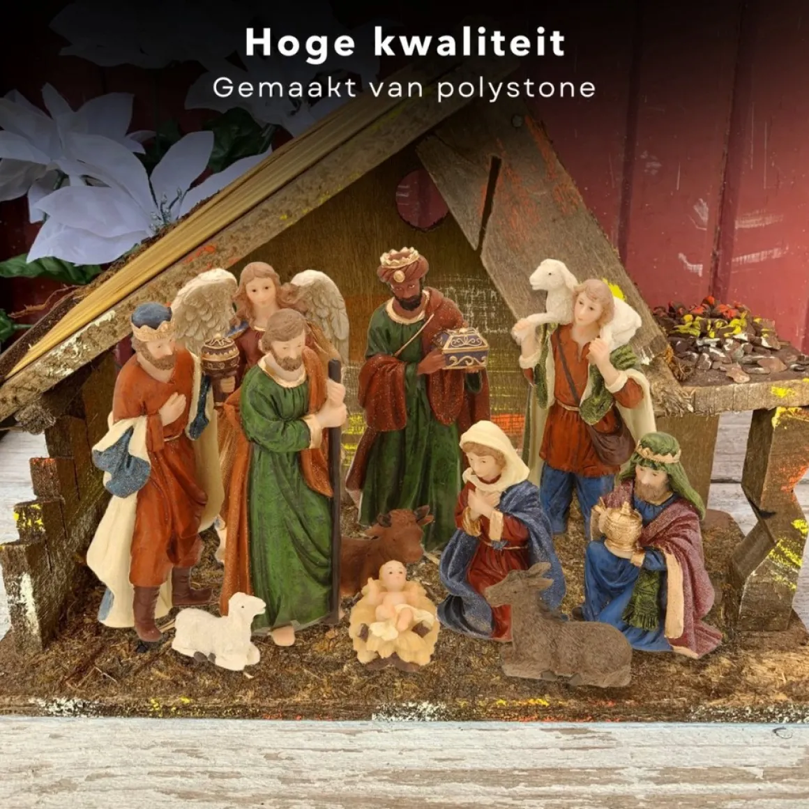 Cheqo ® Kerststal Figuren - Kerststalfiguren - Kerstgroep - Kerstbeeldjes - Polystone - 11-Delig New