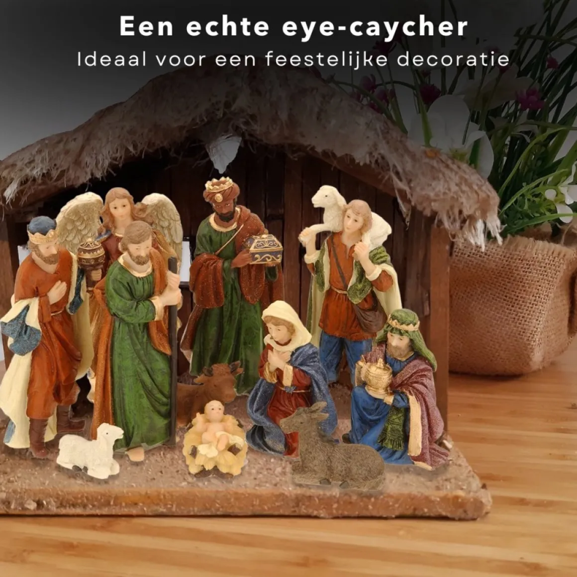 Cheqo ® Kerststal Figuren - Kerststalfiguren - Kerstgroep - Kerstbeeldjes - Polystone - 11-Delig New
