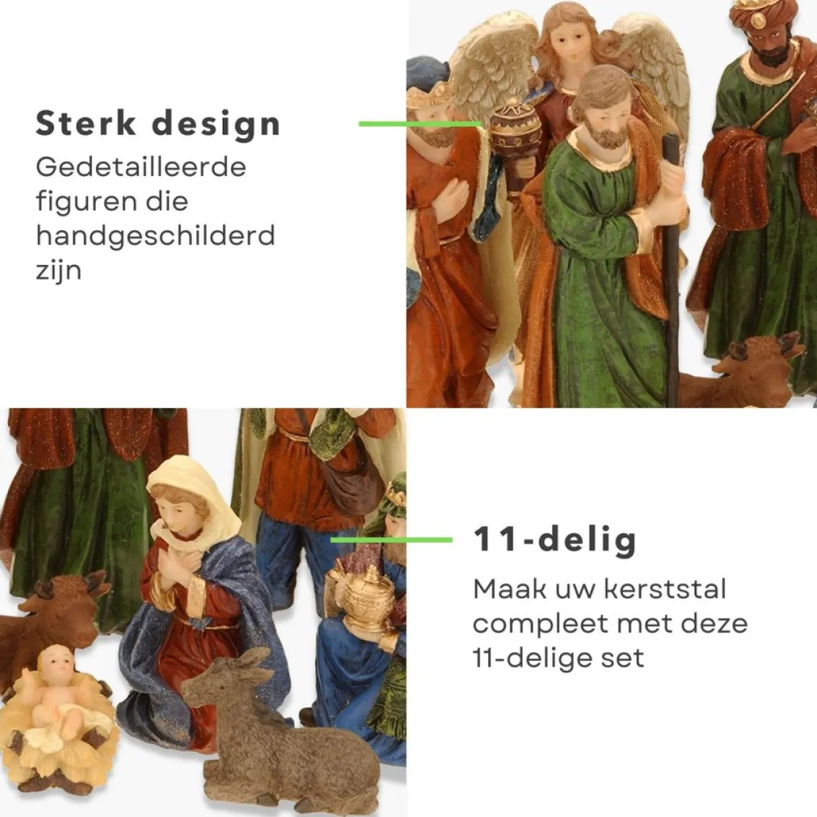 Cheqo ® Kerststal Figuren - Kerststalfiguren - Kerstgroep - Kerstbeeldjes - Polystone - 11-Delig New