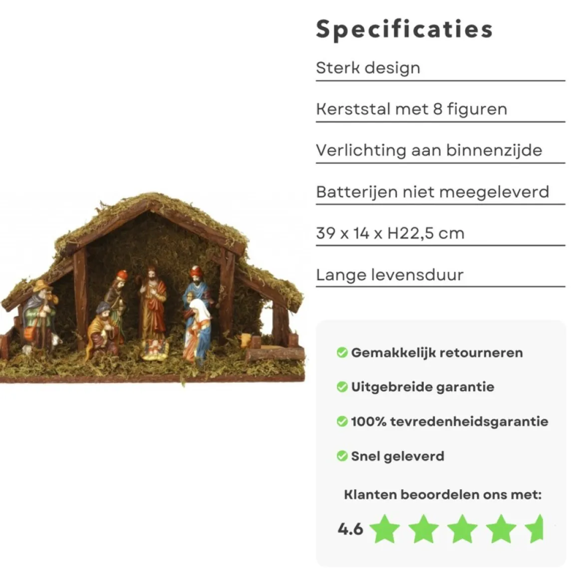 Cheqo ® Kerststal Met 8 Figuren - Kersttafereel - Kerstdorp - 39 X 14 X H22.5Cm Cheap