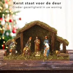 Cheqo ® Kerststal Met 8 Figuren - Kersttafereel - Kerstdorp - 39 X 14 X H22.5Cm Cheap