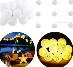 Cheqo Lichtslangen^® Lampionnen Slinger - Feestverlichting - Lichtslang - Lichtslinger Lampion - Lampionnen Met Verlichting - Warm Wit - 10.75 Meter - 20 Lampions