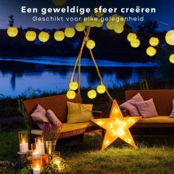 Cheqo Lichtslangen^® Lampionnen Slinger - Feestverlichting - Lichtslang - Lichtslinger Lampion - Lampionnen Met Verlichting - Warm Wit - 10.75 Meter - 20 Lampions