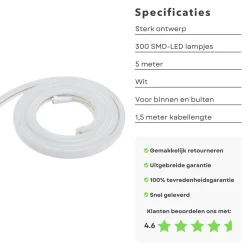 Cheqo Lichtslangen^® Ledstrip Led Neonlight - 5M - Koel Wit - Decoratie Lichtslang Voor Binnen En Buiten
