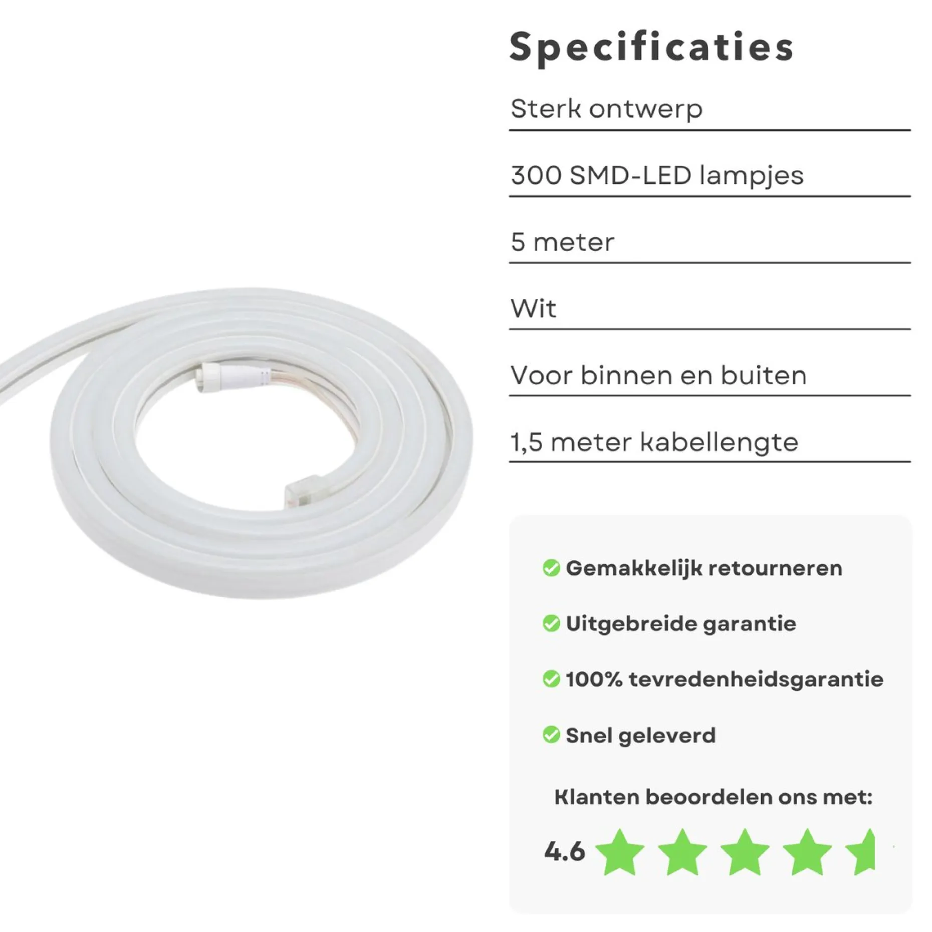 Cheqo Lichtslangen^® Ledstrip Led Neonlight - 5M - Koel Wit - Decoratie Lichtslang Voor Binnen En Buiten