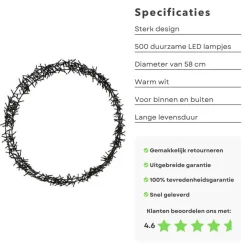 Cheqo ® Lichtgevende Kerstkrans - Kerstring - Kerstverlichting - Kerstdecoratie - 500 Led - O58Cm - 8 Lichtfuncties - Voor Binnen En Buiten Cheap
