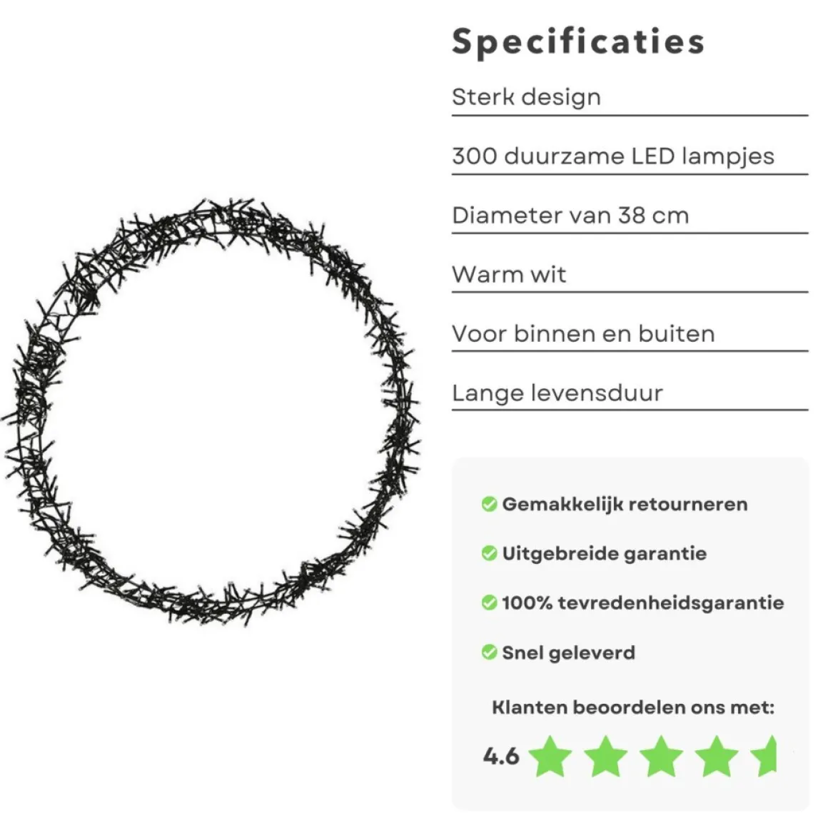Cheqo ® Lichtgevende Kerstkrans - Kerstring - Kerstverlichting - Kerstdecoratie - 300 Led - O38Cm - 8 Lichtfuncties - Voor Binnen En Buiten New