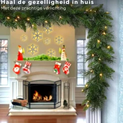 Cheqo ® Xl Guirlande Met Kerstverlichting - Kerstlampjes - Kerstslinger - Warm Wit - 270Cm - 150 Takjes - 50 Led - Met Timer Functie New