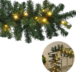 Cheqo ® Xl Guirlande Met Kerstverlichting - Kerstlampjes - Kerstslinger - Warm Wit - 270Cm - 150 Takjes - 35 Led - Met Timer Functie Store