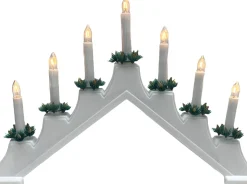 Christmas Decoration Verlichte Kerstfiguren^ Kaarsenbrug - 41 X 6 X 30 Cm -Hout - Wit -7 Leds