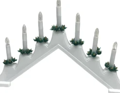 Christmas Decoration Verlichte Kerstfiguren^ Kaarsenbrug - 41 X 6 X 30 Cm -Hout - Wit -7 Leds