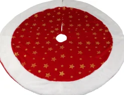 Christmas Decoration Kerstboomstandaarden^ Kerstboomrok - Velvet -Rood Met Sterren - D90 Cm