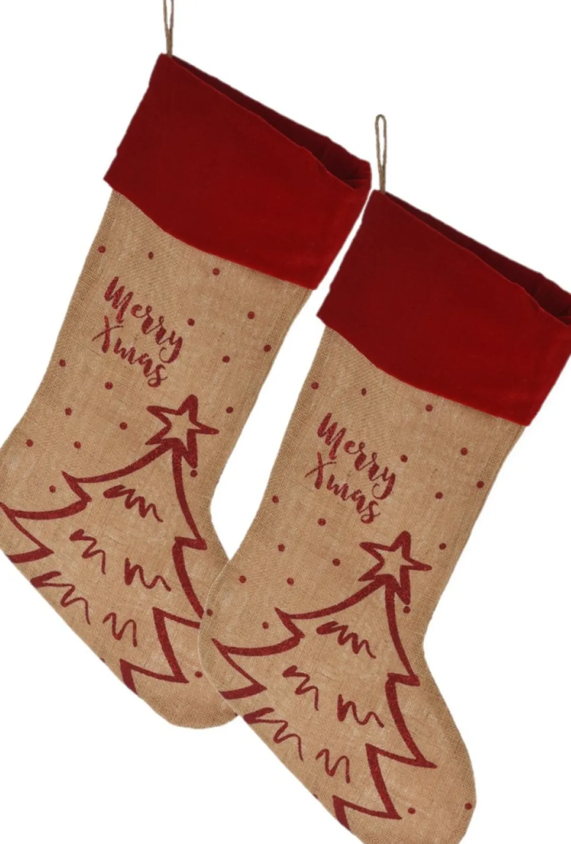 Merkloos Christmas Decoration Kerstsokken - 2X St- Rode Rand - H52 Cm - Jute/Polyester Flash Sale