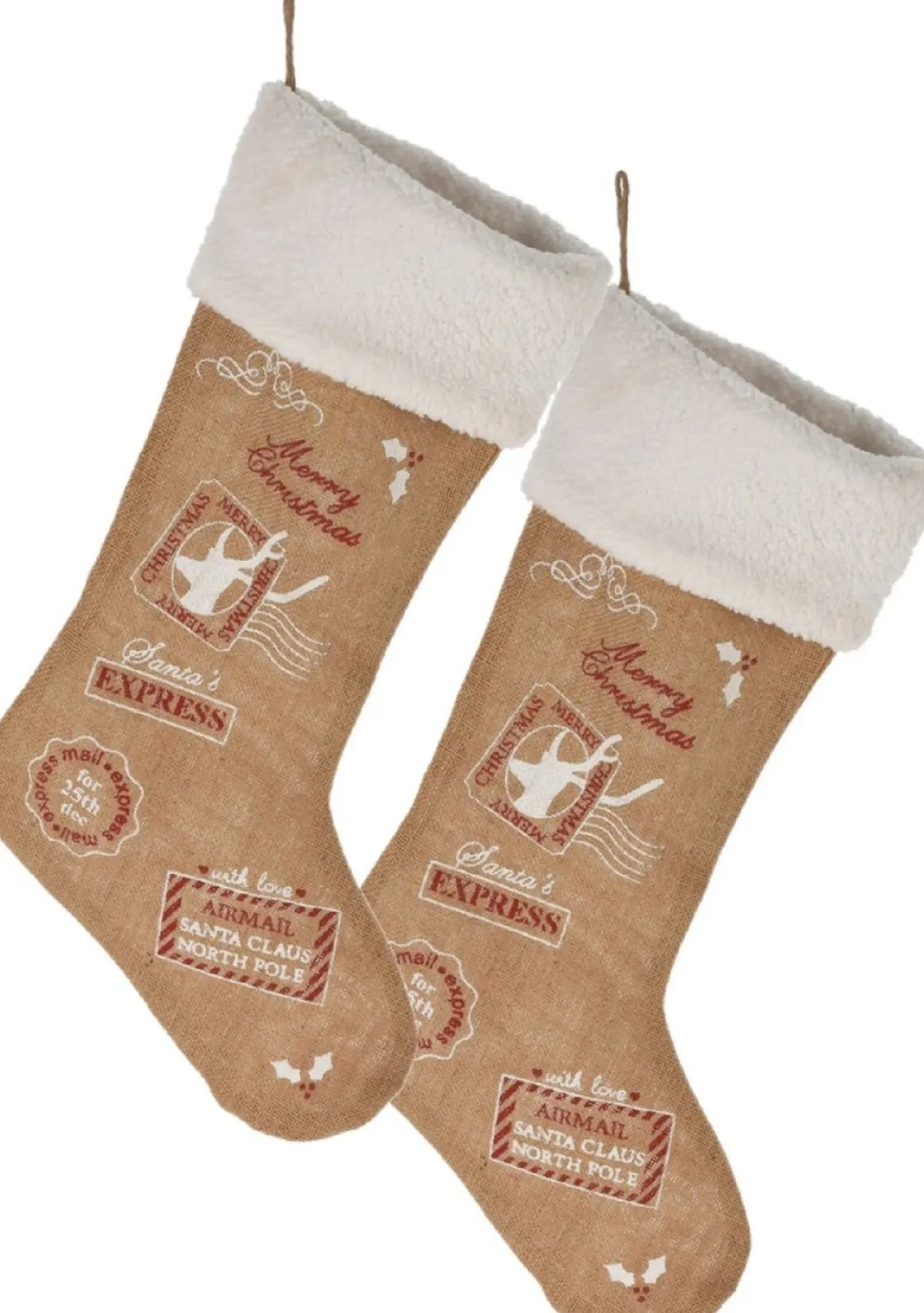 Merkloos Christmas Decoration Kerstsokken - 2X St Te Rand - H52 Cm - Jute/Polyester Fashion