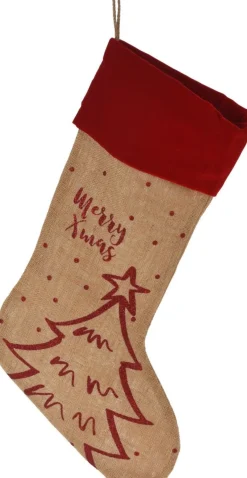 Merkloos Christmas Decoration Kerstsok - Rode Rand - H52 Cm - Jute/Polyester Cheap