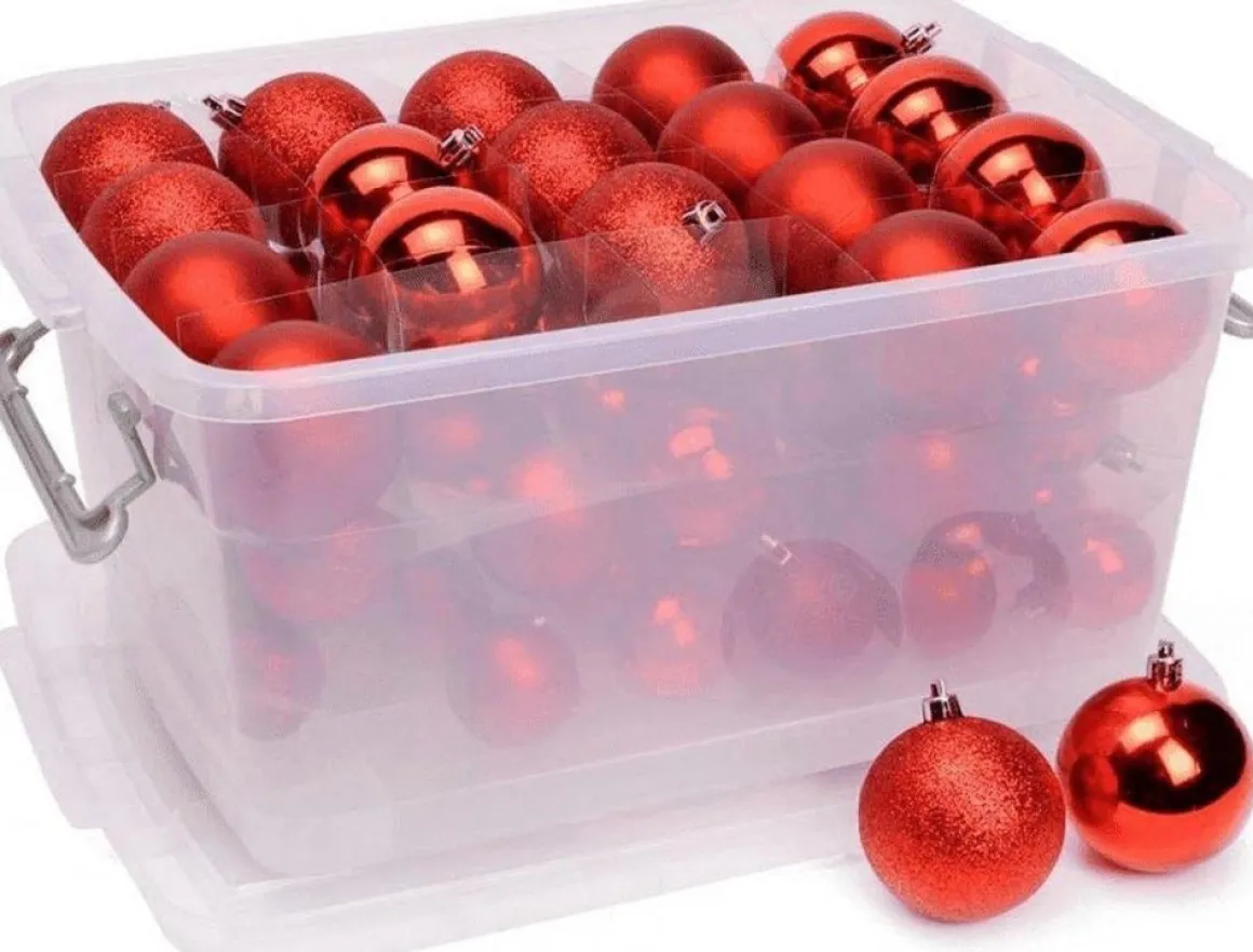 Christmas gifts Kerstballen Set In Opbergbox - 70 Kerstballen - Plastic/Kunststof - O4/5/6 Cm - Mat/ Glanzend/ Glitter Best