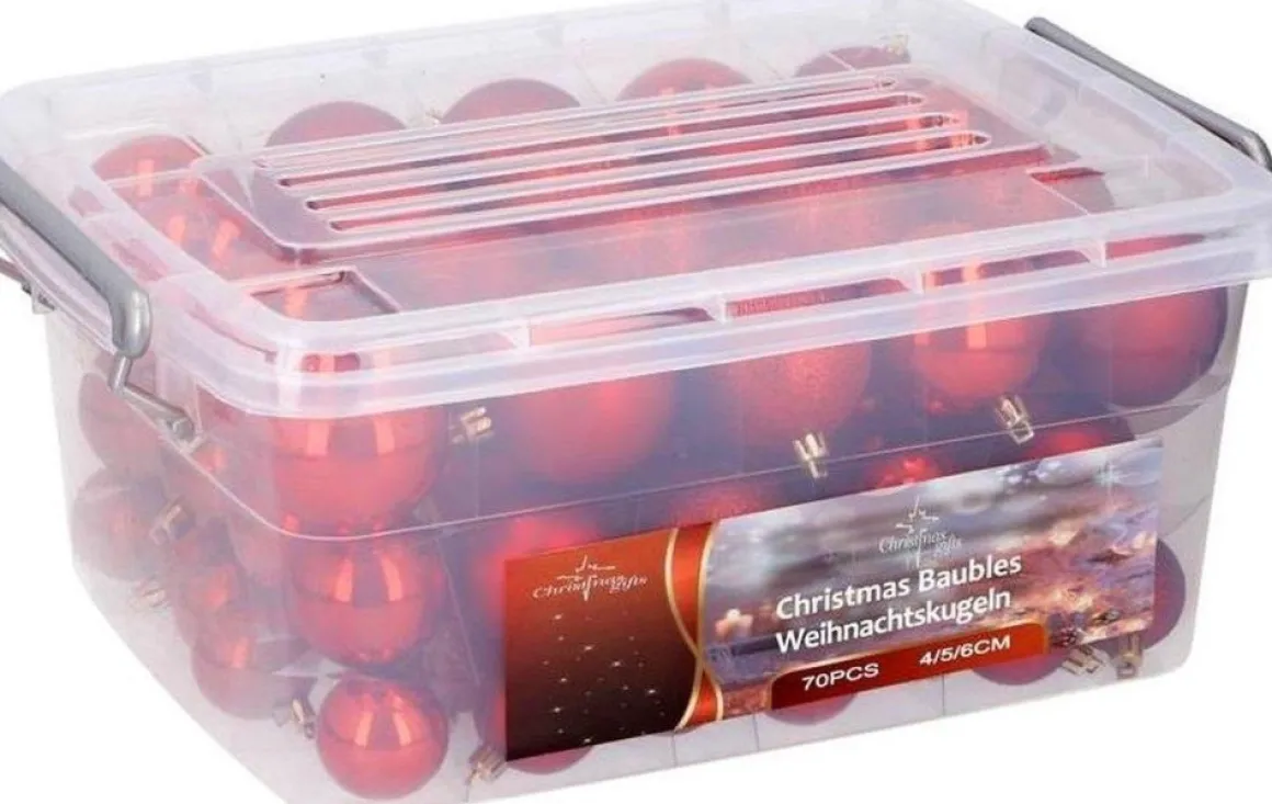 Christmas gifts Kerstballen Set In Opbergbox - 70 Kerstballen - Plastic/Kunststof - O4/5/6 Cm - Mat/ Glanzend/ Glitter Best