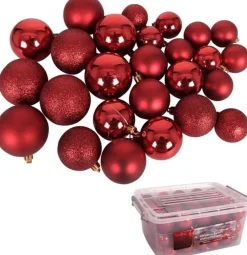 Christmas gifts Kerstballen Set In Opbergbox - 70 Kerstballen - Plastic/Kunststof - O4/5/6 Cm - Mat/ Glanzend/ Glitter Best