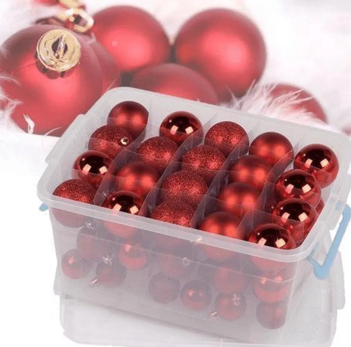 Christmas gifts Kerstballen Set In Opbergbox - 70 Kerstballen - Plastic/Kunststof - O4/5/6 Cm - Mat/ Glanzend/ Glitter Best