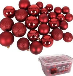 Christmas gifts Kerstballen Set In Opbergbox - 70 Kerstballen - Plastic/Kunststof - O4/5/6 Cm - Mat/ Glanzend/ Glitter Best